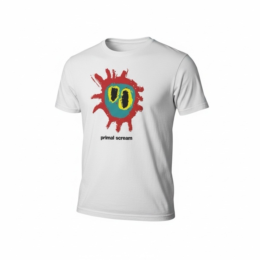 Vintage Y2k Primal Scream Band Screamadelica T-shirt Gildan Tag Med White Cotton